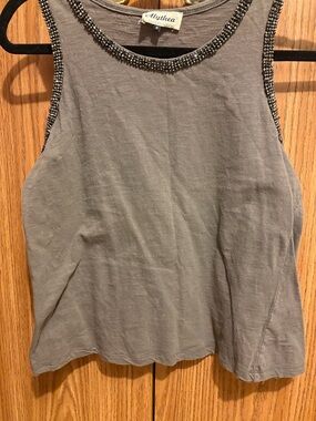 Alythea Taupe Beaded Trim Sleeveless Tank